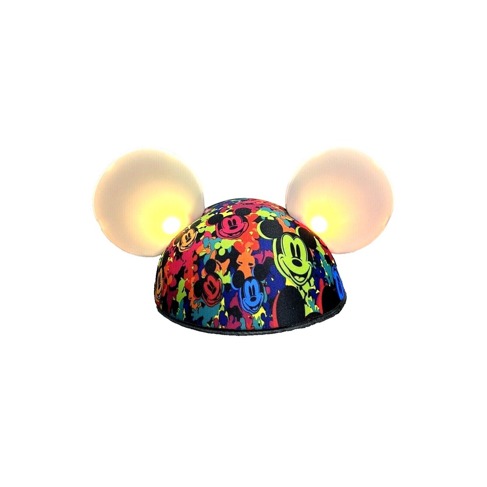 Disney Parks Mickey Mouse Neon Splatter Light Up Ear Hat Kids Glow Souvenir